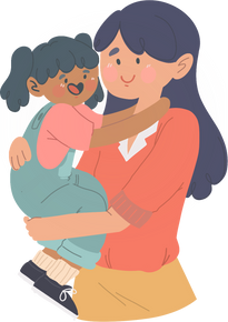Clean Cartoon Mother Holding Daughter